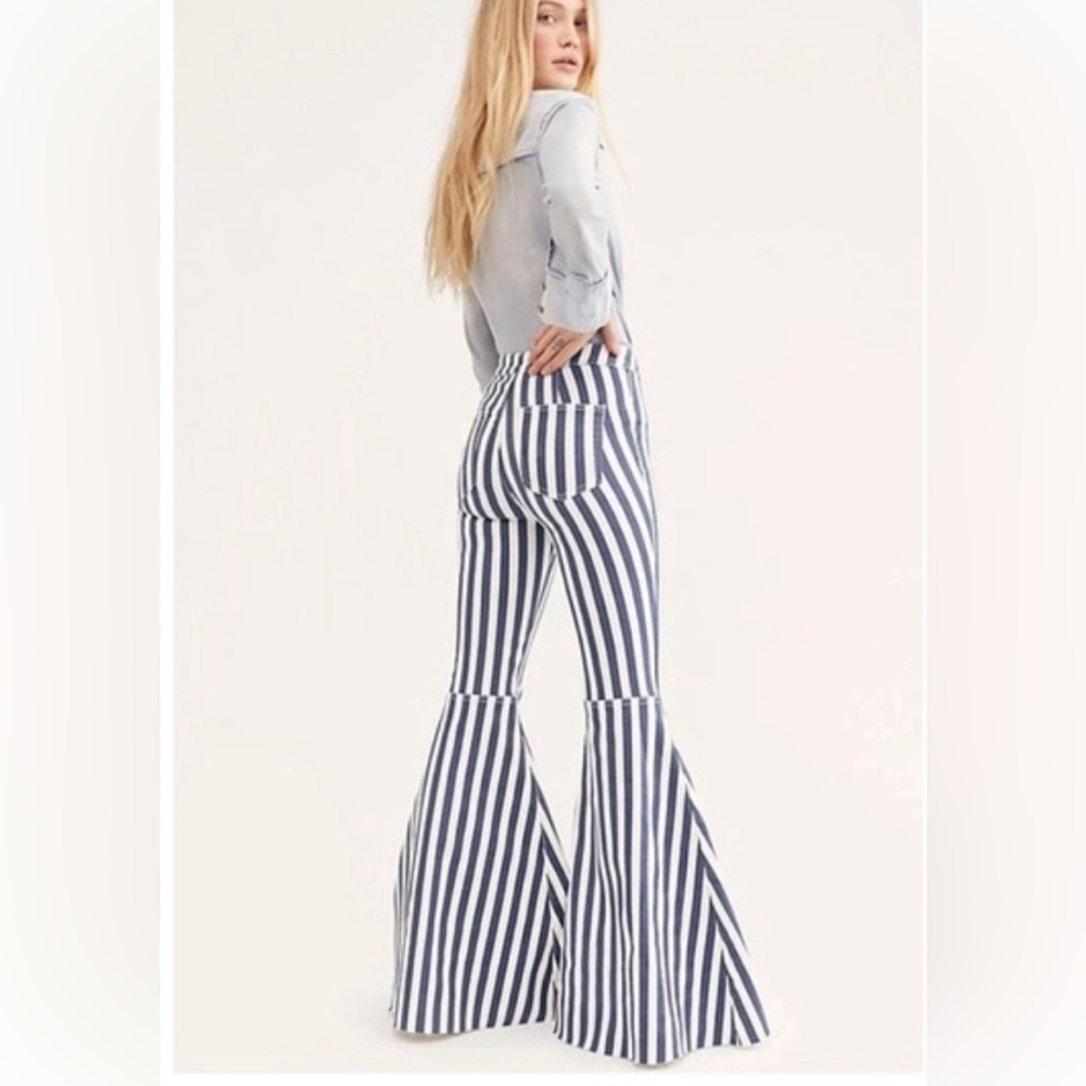 Free people navy white stripe bell bottoms